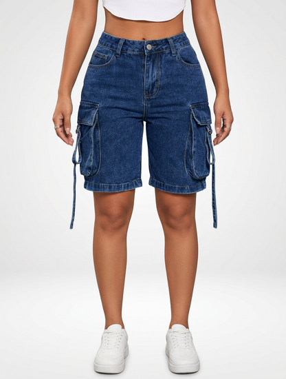 Women’s Loose Fit Denim Jeans Cargo Shorts Knee Length