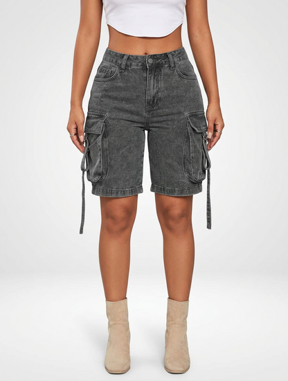 Women’s Loose Fit Denim Jeans Cargo Shorts Knee Length
