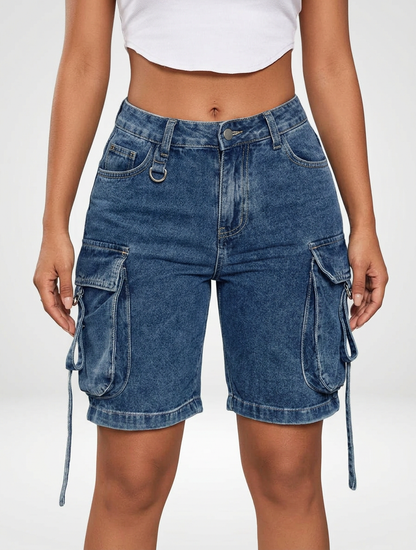 Women’s Loose Fit Denim Jeans Cargo Shorts Knee Length