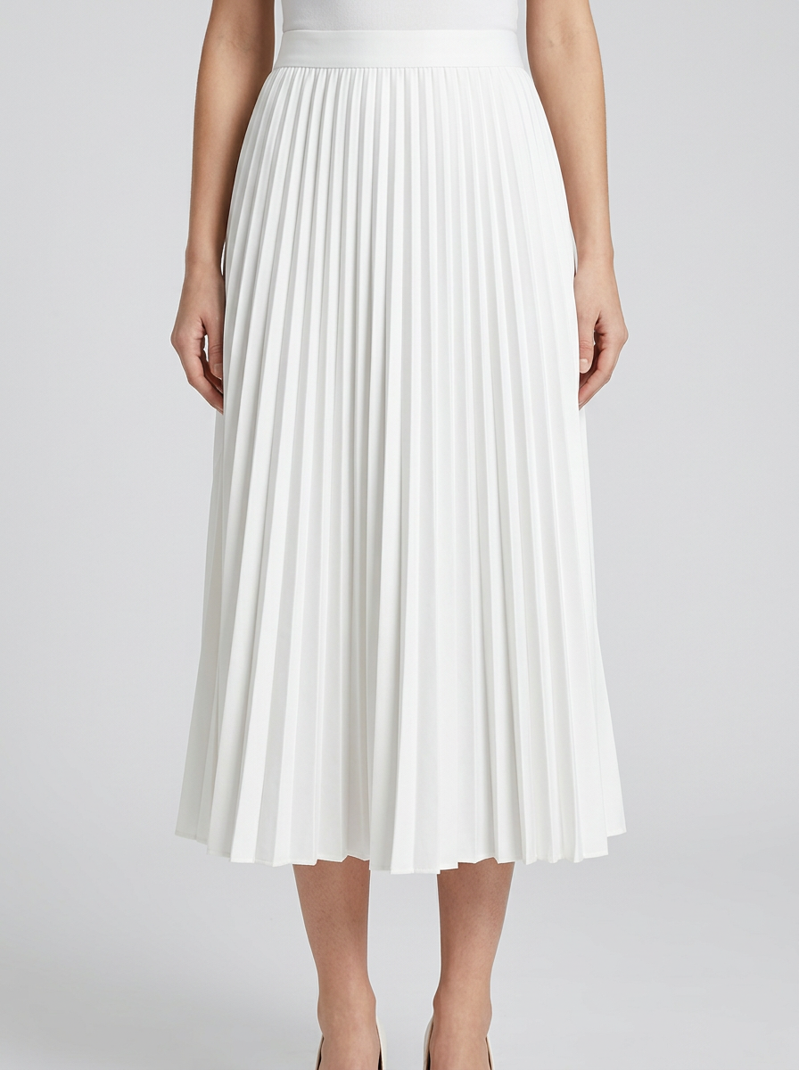 Pleated Midi Skirt with Elastic Waist