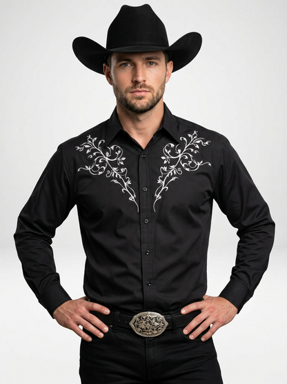 Men’s Embroidered Western Long Sleeve Cowboy Shirt
