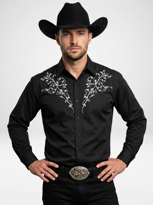 Men’s Embroidered Western Long Sleeve Cowboy Shirt