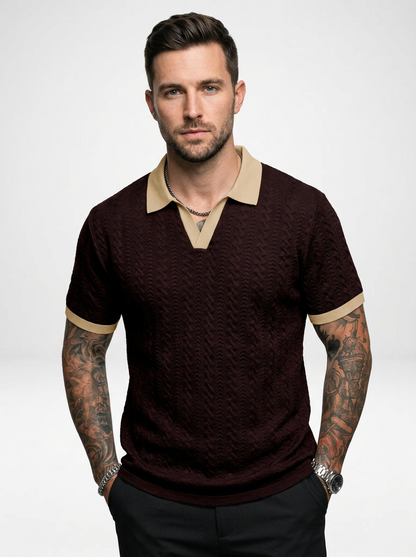 Men’s Short Sleeve Knit Polo Shirt with Contrast Detailing