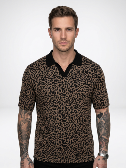Men’s Leopard Print Short Sleeve Polo Shirt with Bold Modern Design
