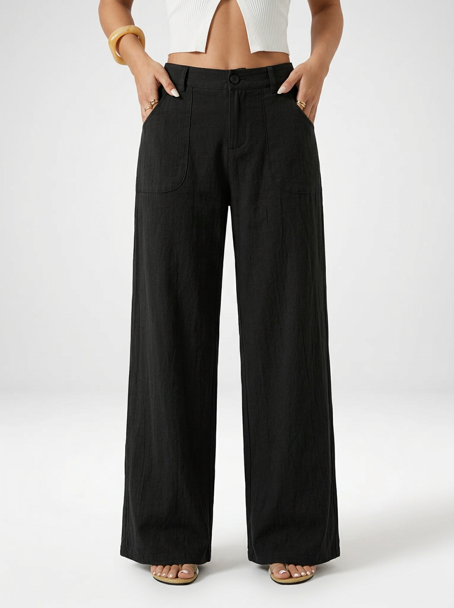 Women's Linen Low Waist Straight Pants