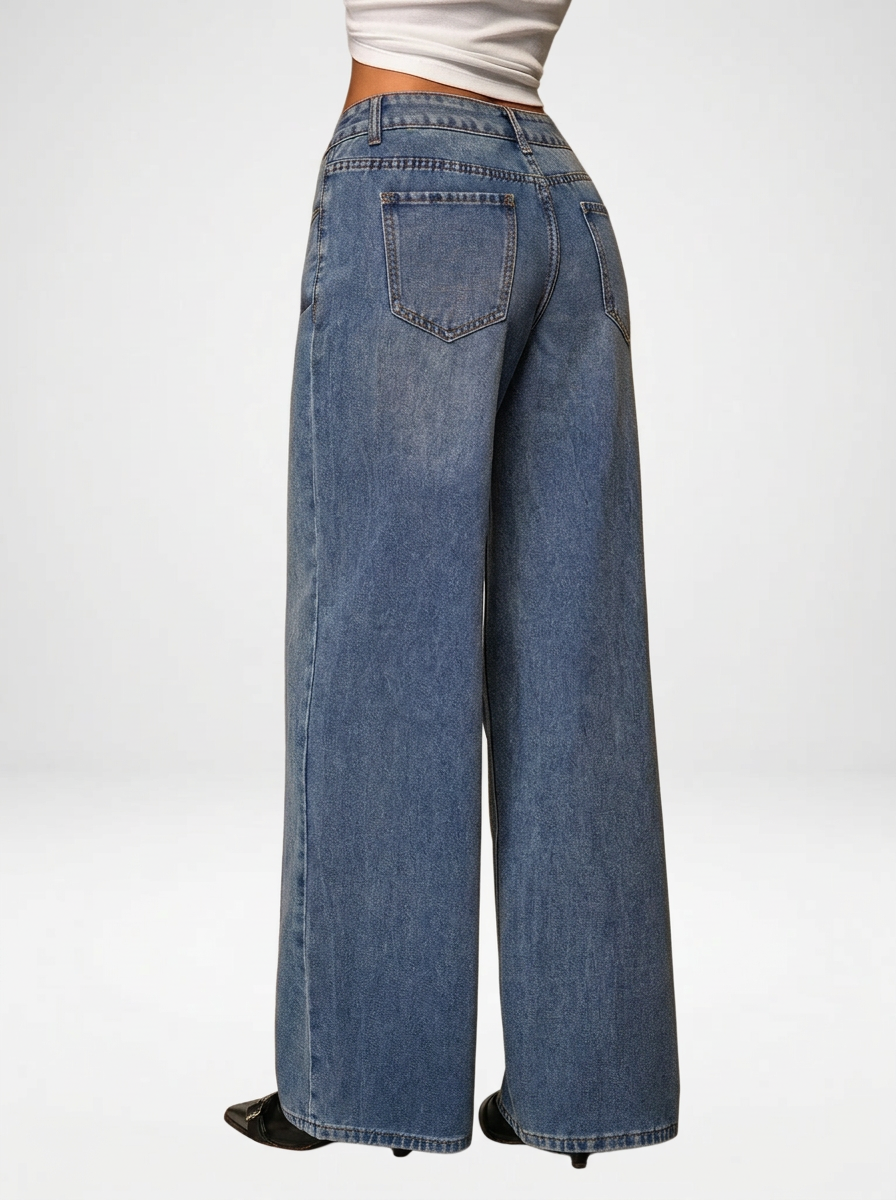 Women's Low Waist Loose Straight Leg Denim Jeans