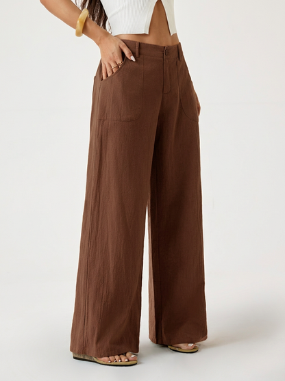 Women's Linen Low Waist Straight Pants