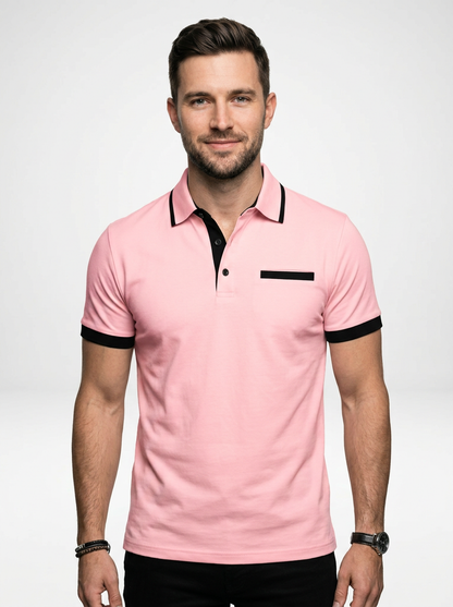 Elegant Contemporary Men’s Color Block Short-Sleeve Polo Shirt