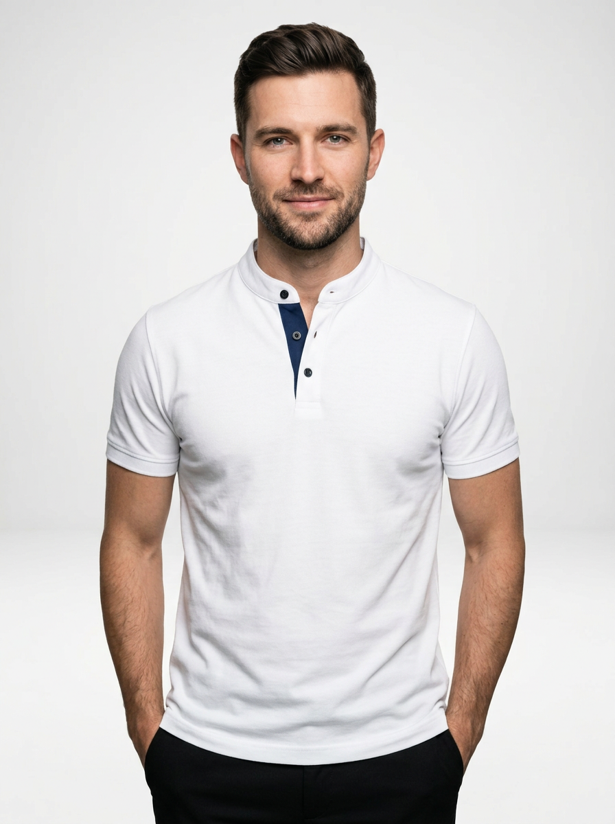 Men’s Casual Short-Sleeve Polo with Stand Collar