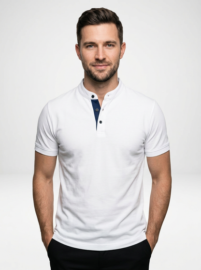 Men’s Casual Short-Sleeve Polo with Stand Collar