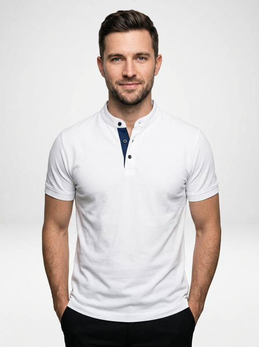 Men’s Casual Short-Sleeve Polo with Stand Collar
