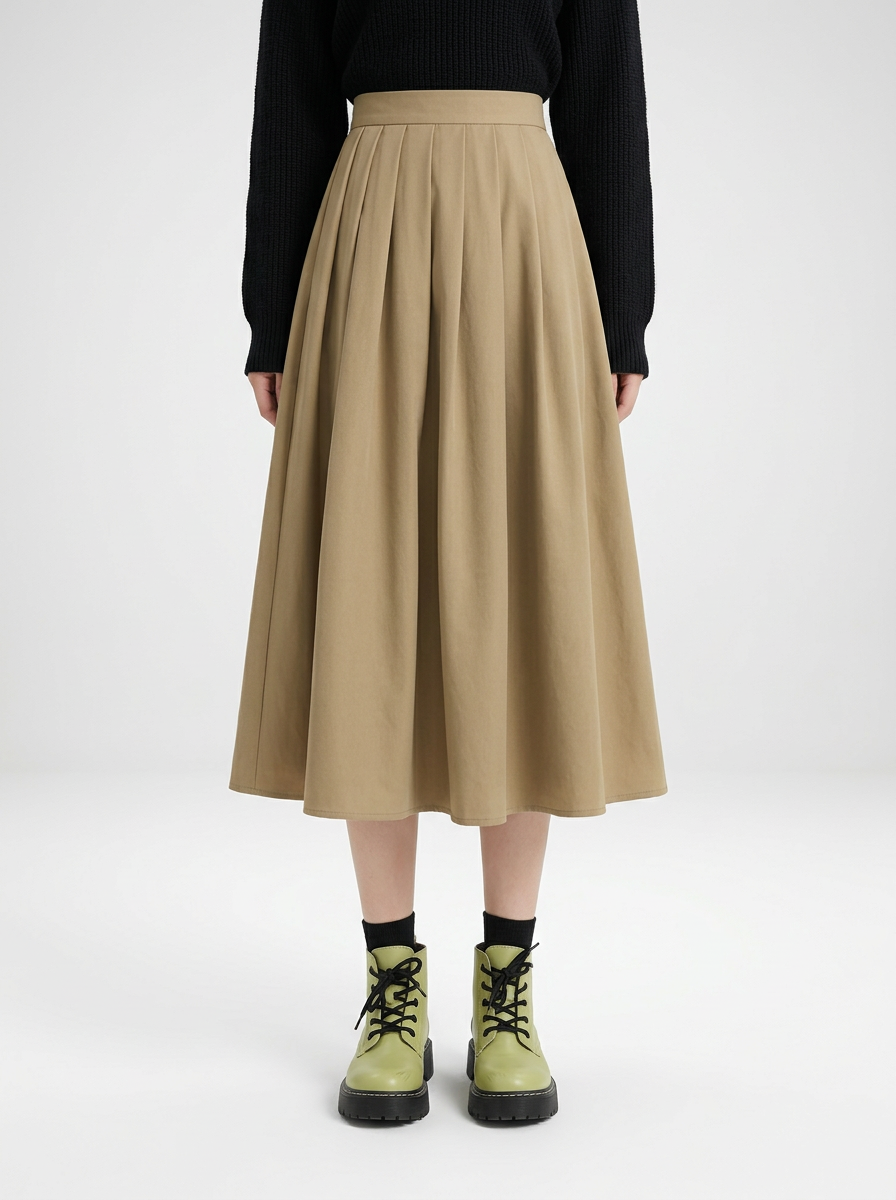 Pleated Midi Skirt Flowing A Line Silhouette