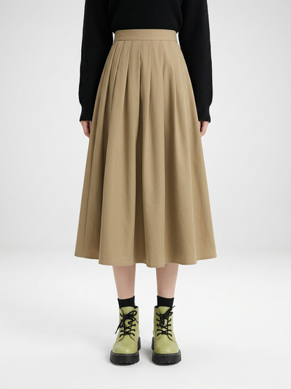 Pleated Midi Skirt Flowing A Line Silhouette