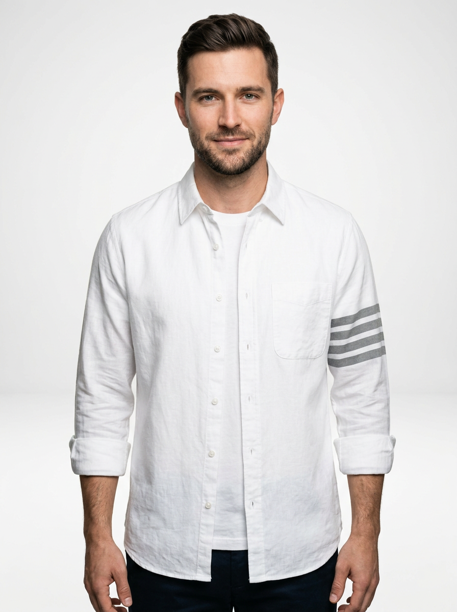 Men’s Lightweight Linen Stripe Sleeve Button Down Shirt