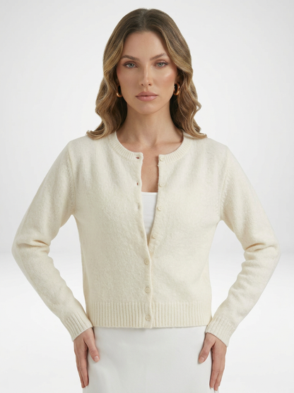 Women's Minimalist Long Sleeve Crew Neck Knit Cardigan