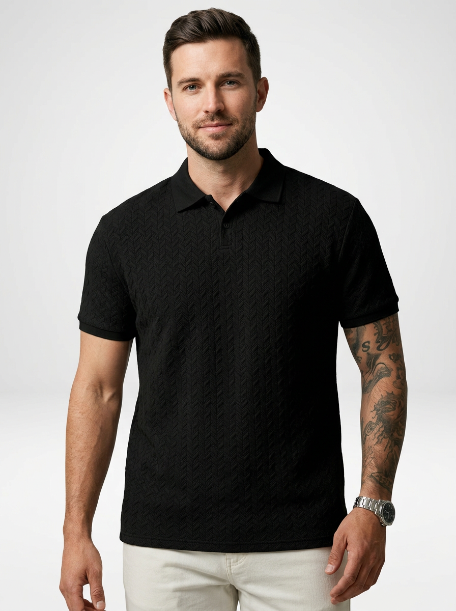 Men’s Textured Short Sleeve Stylish Polo Shirt