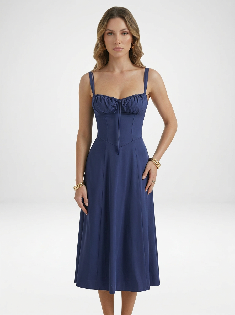Corset Bodice Satin Midi Dress