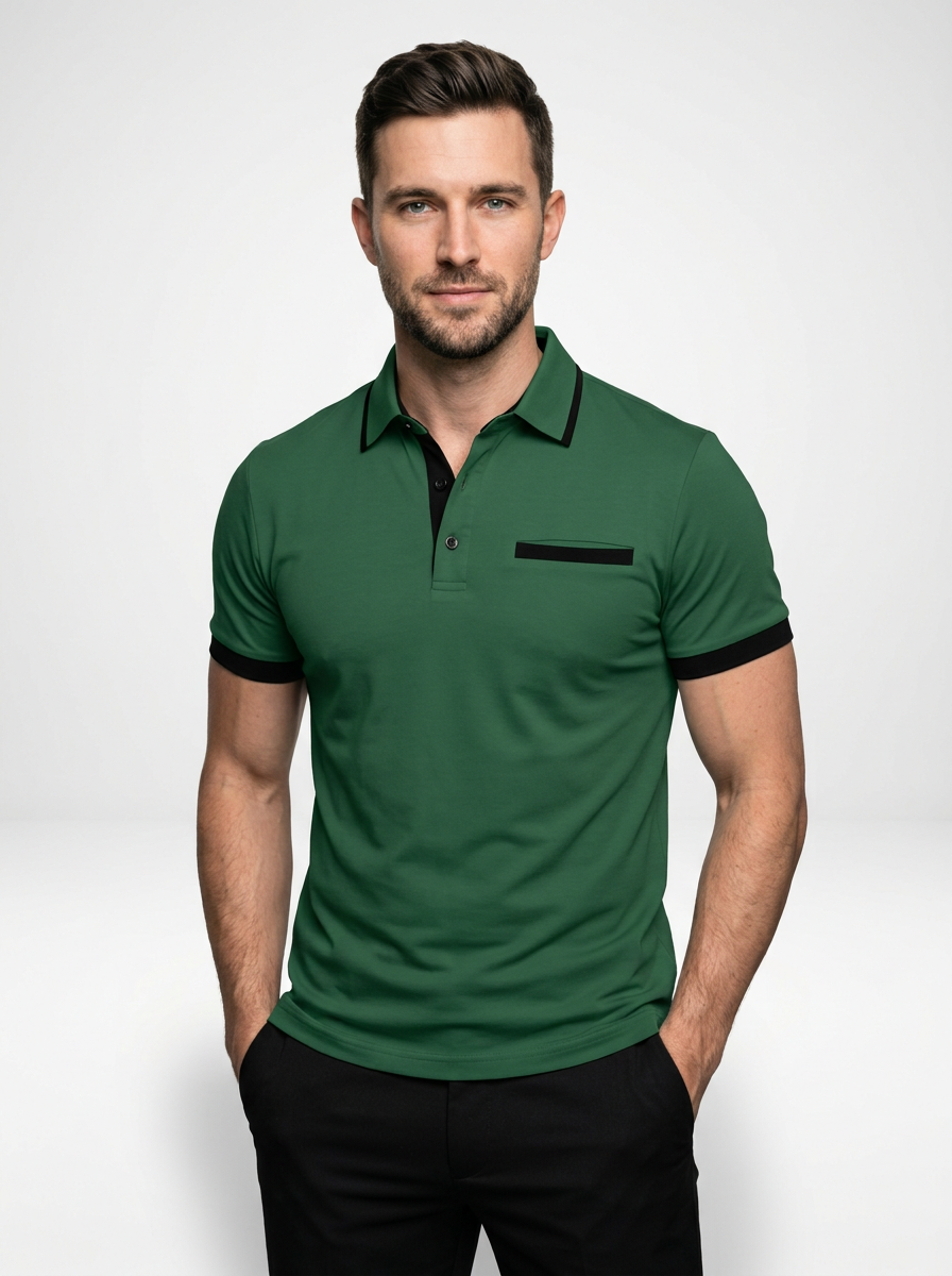 Elegant Contemporary Men’s Color Block Short-Sleeve Polo Shirt