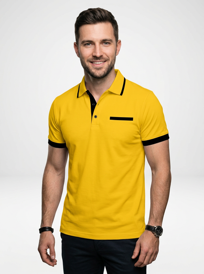 Elegant Contemporary Men’s Color Block Short-Sleeve Polo Shirt