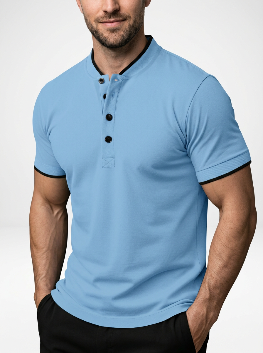 Men’s Short Sleeve Minimalist Button-Up Polo Shirt