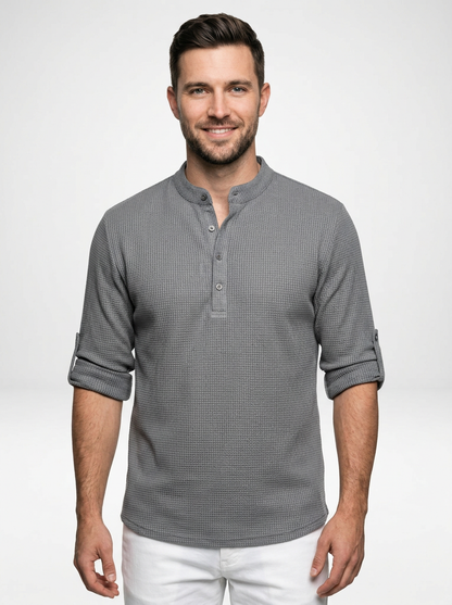 Men’s Lightweight Long-Sleeve Henley with Buttoned Placket