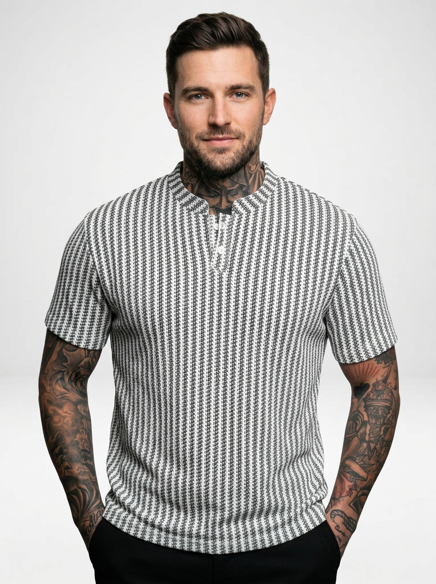 Men’s Textured Short Sleeve Stylish Polo Shirt