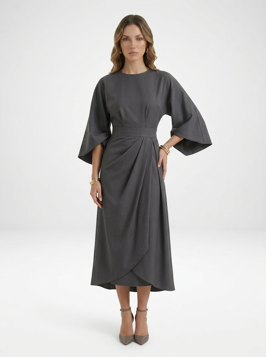 Crew Neck Tailored Midi Dress