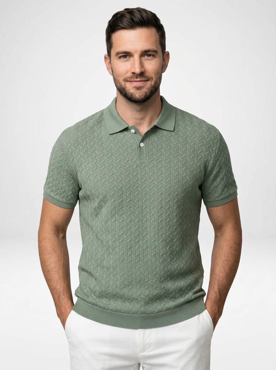 Men’s Textured Short Sleeve Stylish Polo Shirt