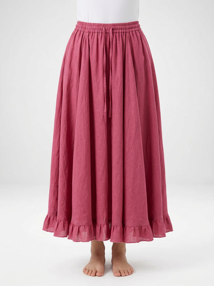 Women's Bohemian Linen Maxi Skirt with Flowing Silhouette