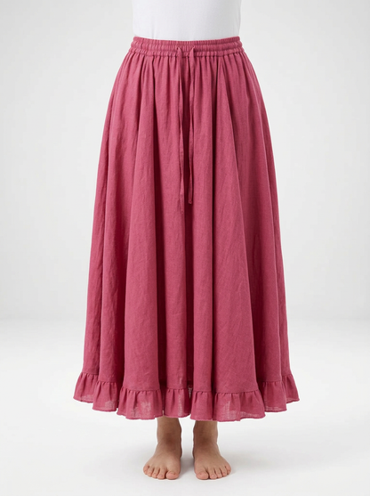 Women's Bohemian Linen Maxi Skirt with Flowing Silhouette