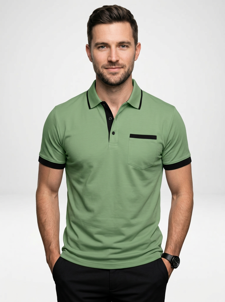 Elegant Contemporary Men’s Color Block Short-Sleeve Polo Shirt