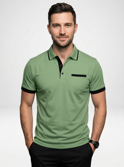 Elegant Contemporary Men’s Color Block Short-Sleeve Polo Shirt