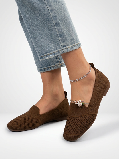 Women's Square Toe Knit Slip On Loafers