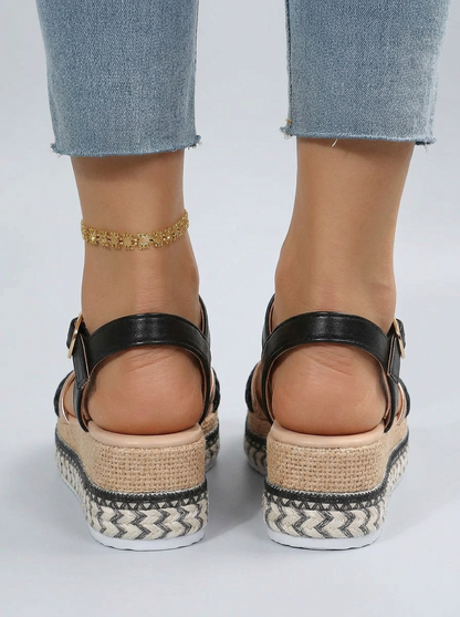 Embellished Strap Espadrille Wedge Sandals