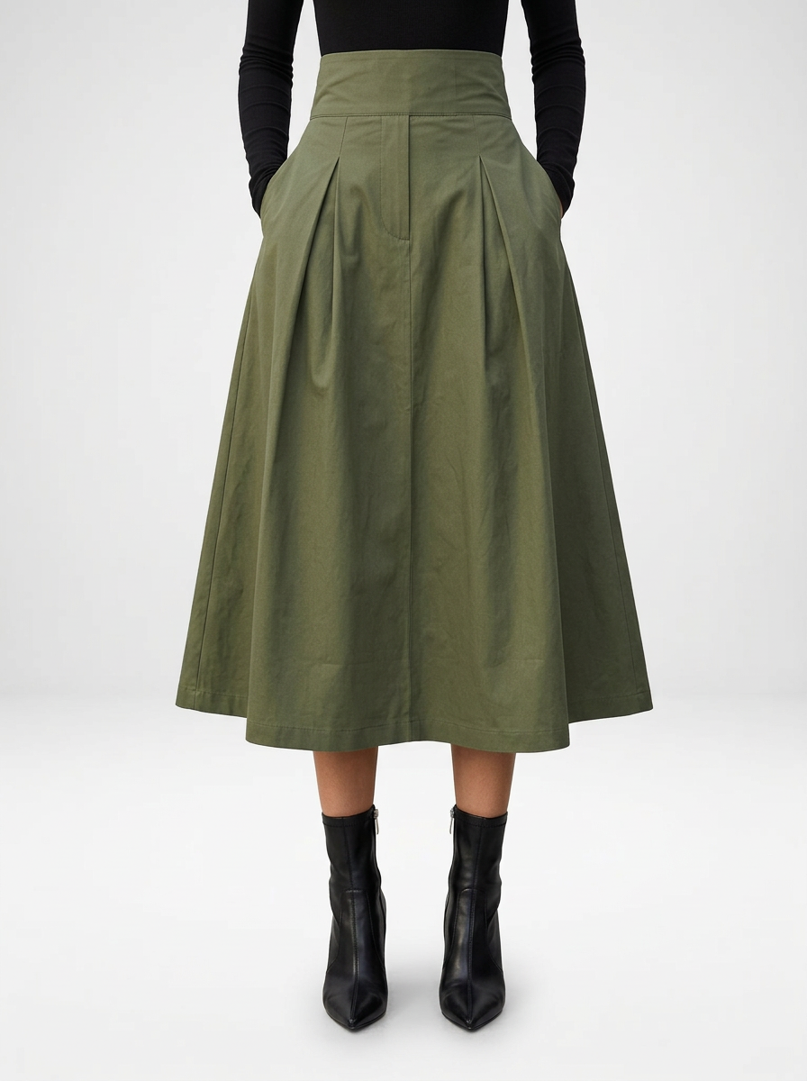 Pleated Midi Skirt with Back Tie Detail