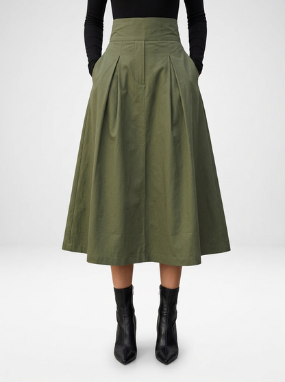 Pleated Midi Skirt with Back Tie Detail