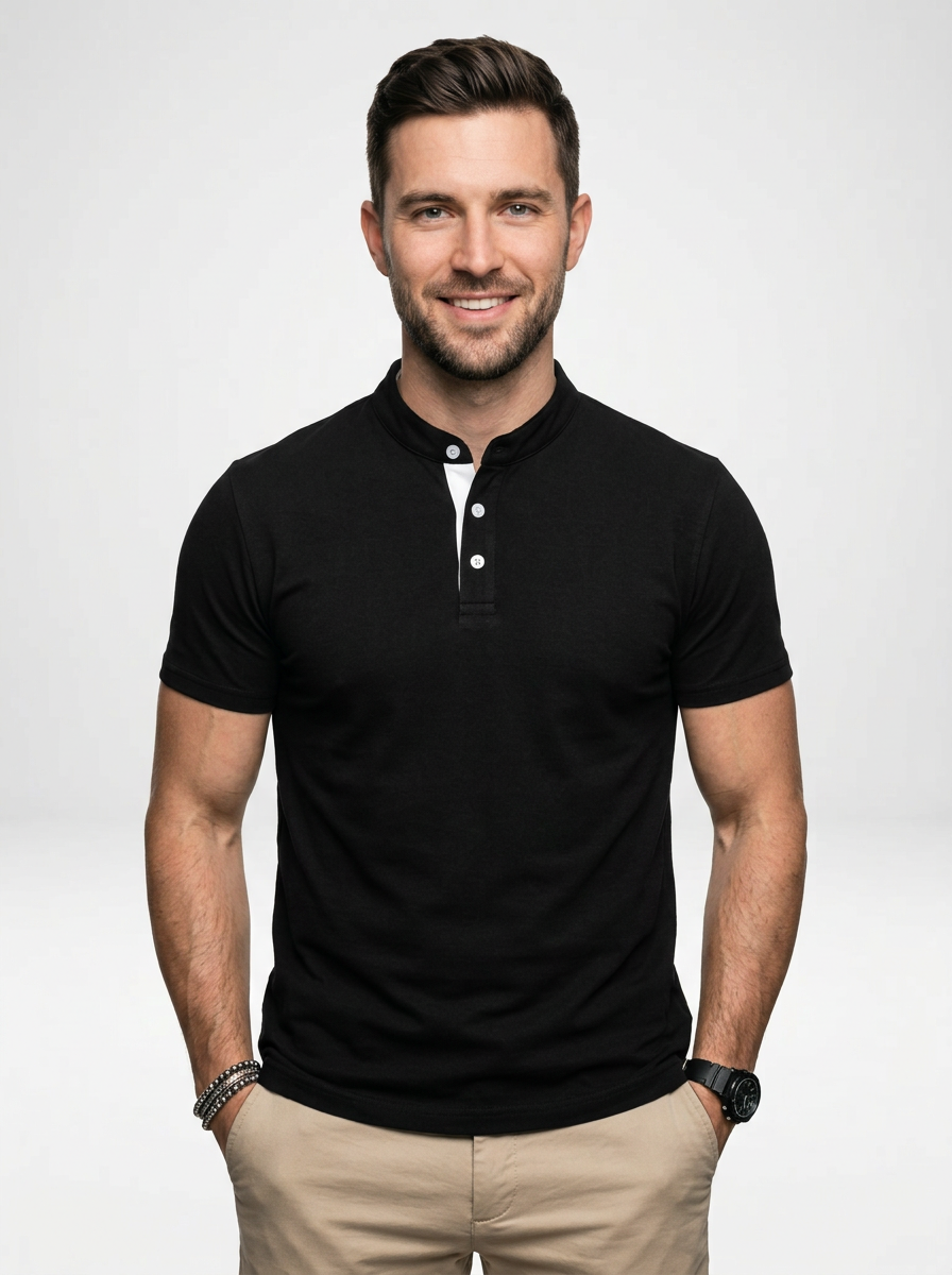 Men’s Casual Short-Sleeve Polo with Stand Collar