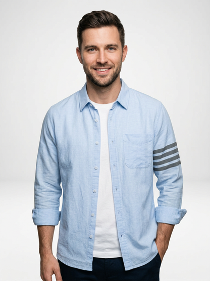 Men’s Lightweight Linen Stripe Sleeve Button Down Shirt