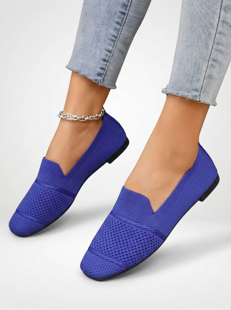 Women's Square Toe Knit Slip On Loafers