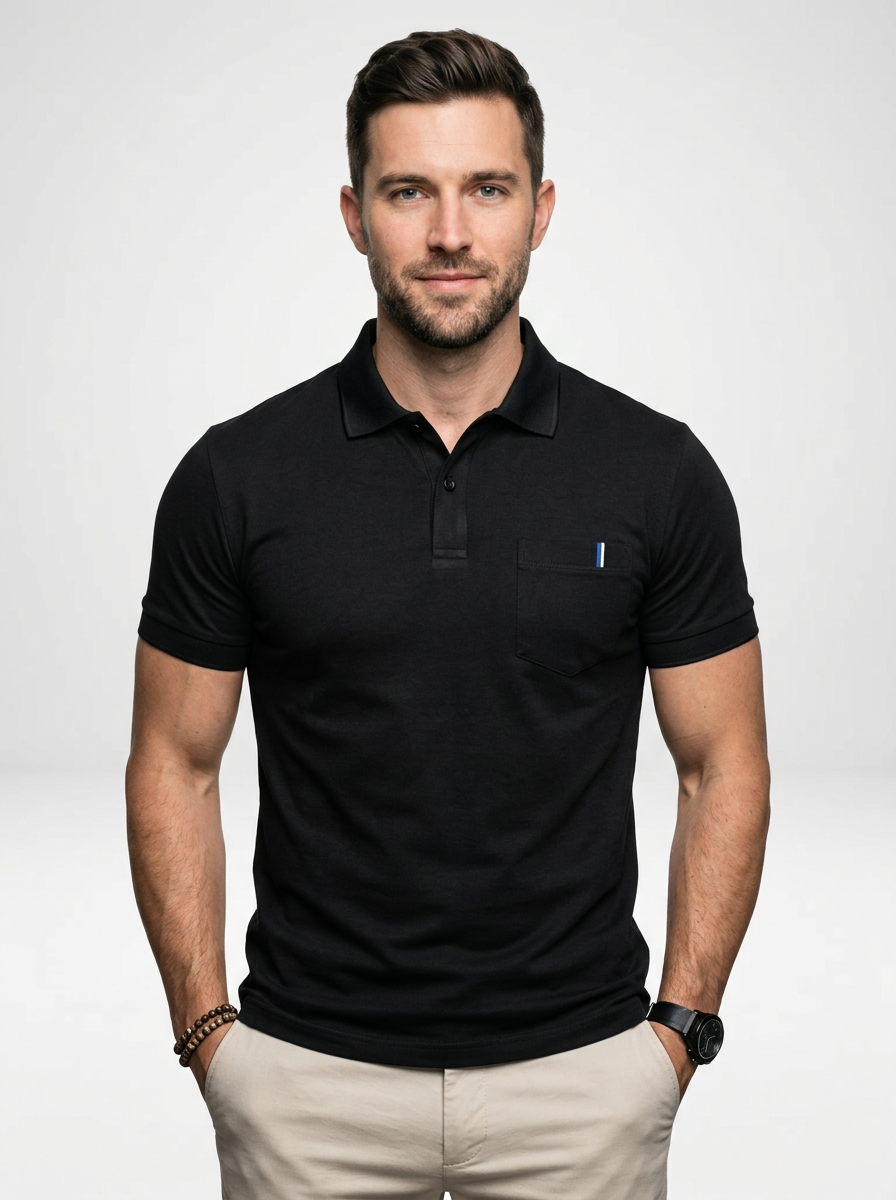 Men’s Solid Color Short-Sleeve Polo Shirt Featuring Chest Pocket