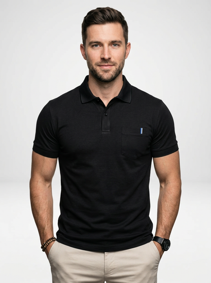Men’s Solid Color Short-Sleeve Polo Shirt Featuring Chest Pocket