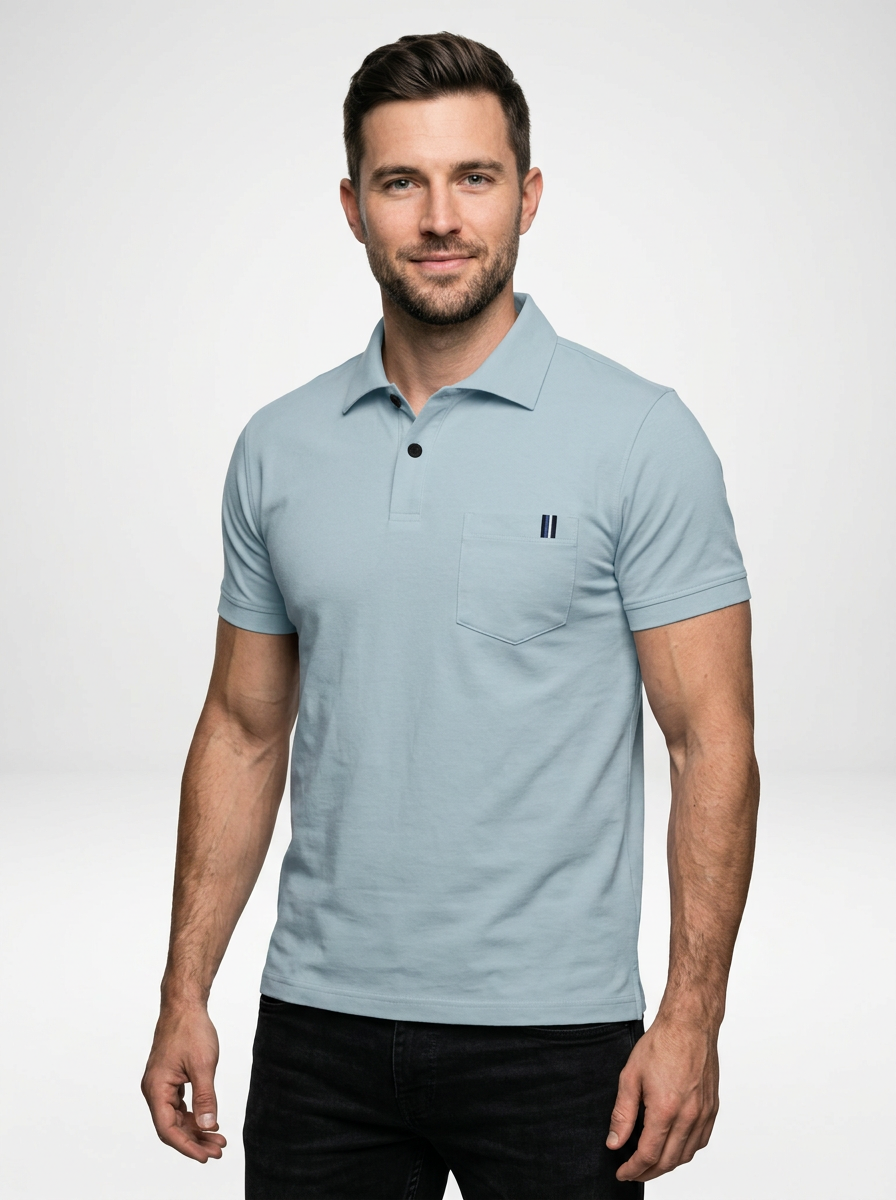 Men’s Solid Color Short-Sleeve Polo Shirt Featuring Chest Pocket