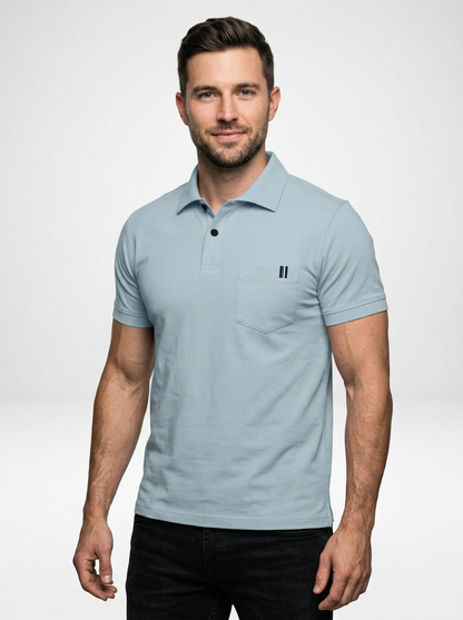 Men’s Solid Color Short-Sleeve Polo Shirt Featuring Chest Pocket