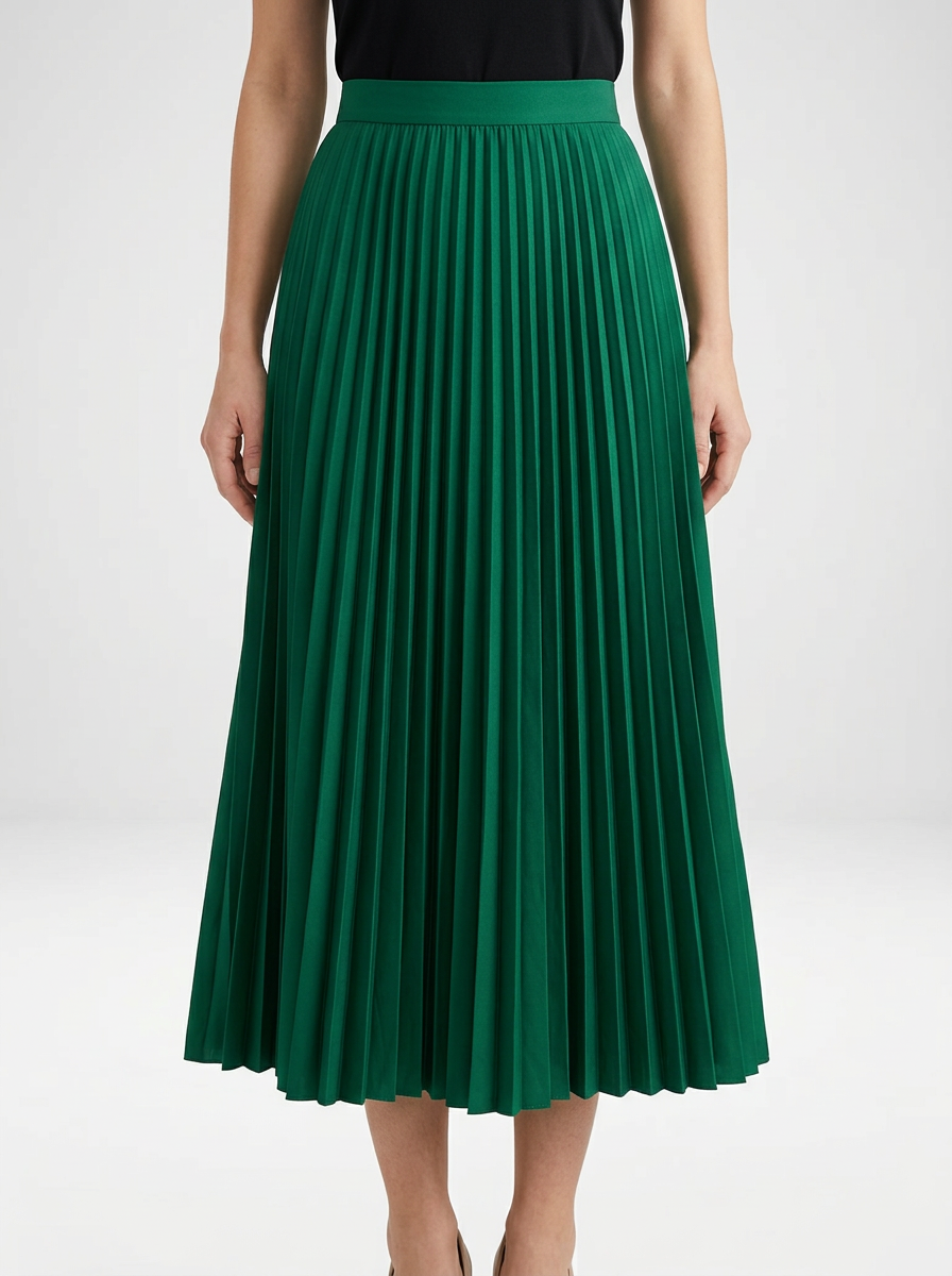 Women's Satin Pleated High Waist Midi Skirt