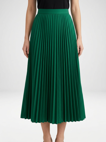 Women's Satin Pleated High Waist Midi Skirt