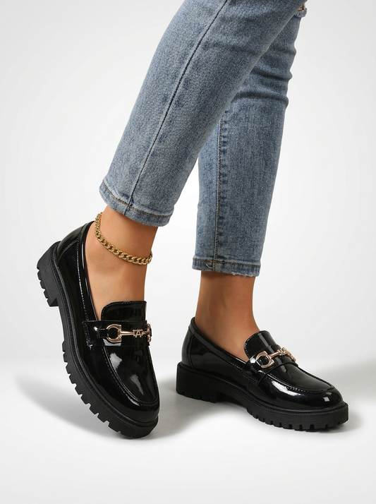 Women's Glossy Chunky Sole Chain Loafers