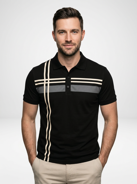 Men’s Casual Short-Sleeve Striped Polo Shirt
