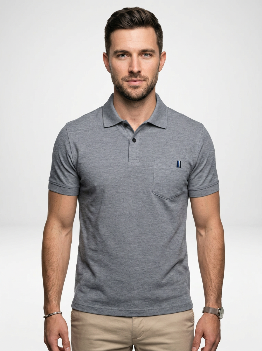 Men’s Solid Color Short-Sleeve Polo Shirt Featuring Chest Pocket