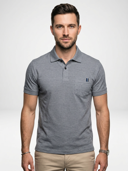 Men’s Solid Color Short-Sleeve Polo Shirt Featuring Chest Pocket