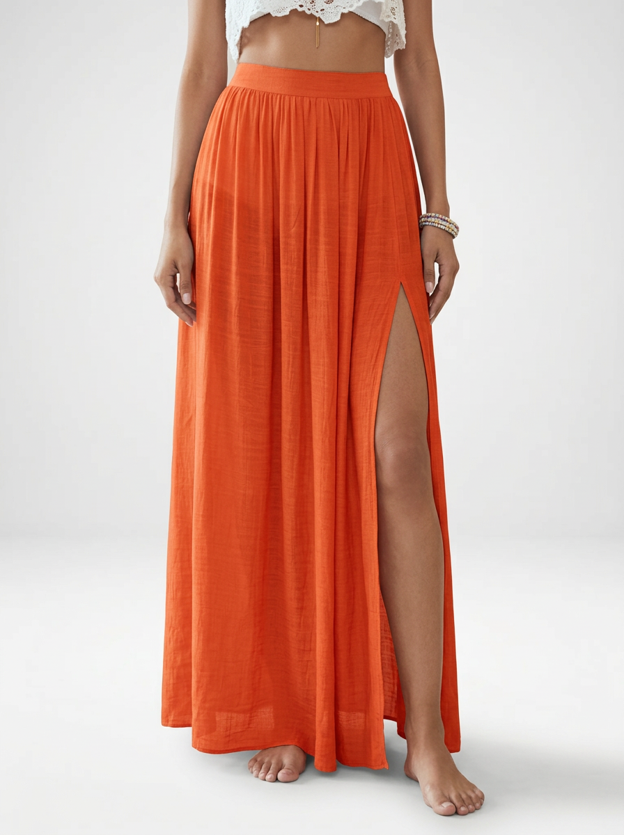 Knot Waist Beach Cover Up Maxi Skirt